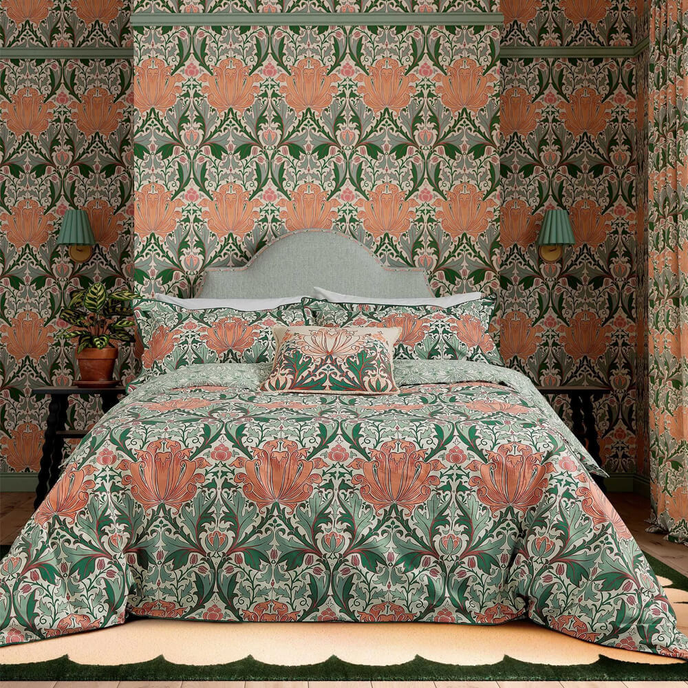 Morris & Co Helena Peach & Teal Duvet Cover Set